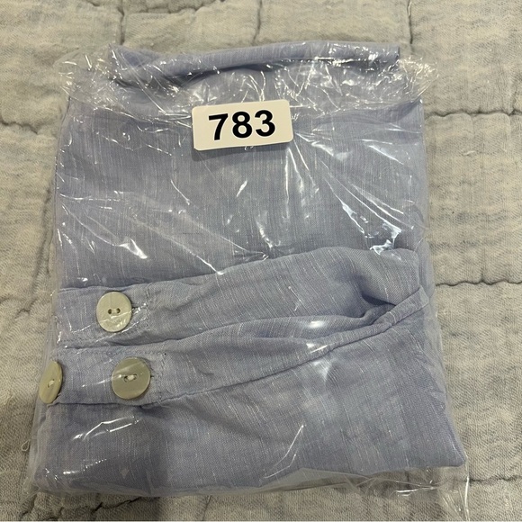 Tahari Womens Linen Tunic Top 1X Blue Collared Lagenlook Relaxed Lightweight - Picture 9 of 9